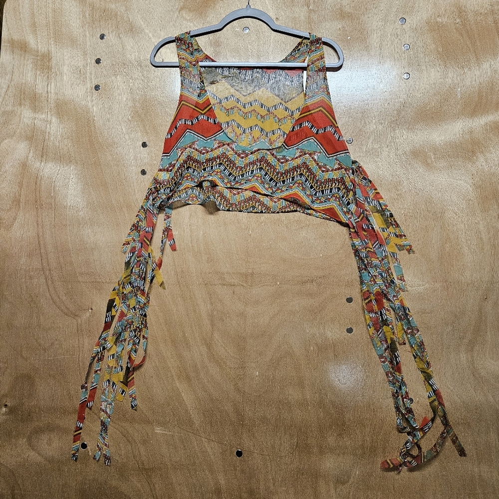 Chandelier Women's Colorful Fringed Tank Top Hippie Boho Tribal Y2K Medium - Picture 9 of 11